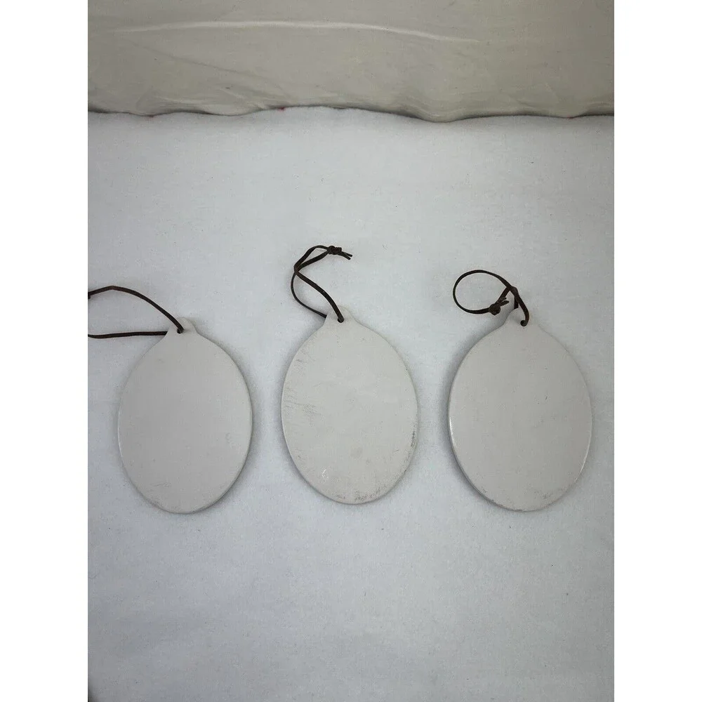 Set Of 3 Vtg Victorian Girls Print Oval White Ceramic X’mas Tree‎ Ornaments